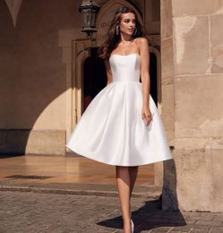 Simple Ball Gown Wedding Dress Soft Satin Short Bridal Dress Elegant Boho Wedding Gowns 2020 Turkey Vestidos De Noiva