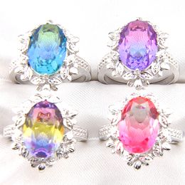 New LUCKYSHINE 925 Sterling Silver Mix Colour Rings Fashion Oval Watermelon Tourmaline Gems Decorative Border Leaf shape Rings Jewellery