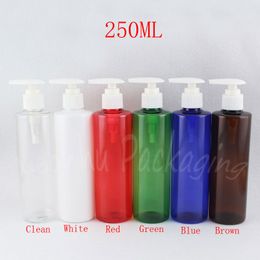 250ML Flat Shoulder Plastic Bottle With Lotion Pump , 250CC Empty Cosmetic Container , Lotion / Shower Gel Sub-bottling