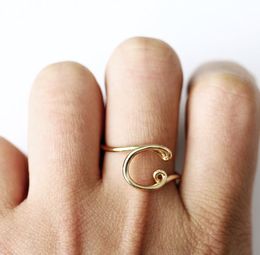 Wholesale-26 A-Z English Letter Initial Rings Hand-wound Alphabet Ring Simple Open Adjustable Ring Lady's Rose Gold Monogrammed Ring