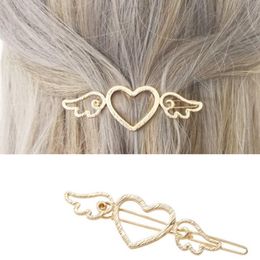 Metal Hair Clips Cupid Wings Hair Jewellery Sweet Barrettes Hairpins Ladies Girls Headwear 6.8cm gold silvery