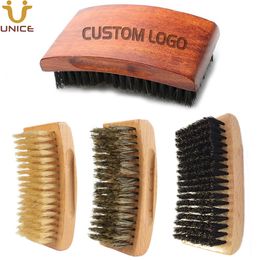 MOQ 100PCS Custom LOGOs Premium Square Hair Beard Brush with 100% Boar Bristle Retro/Black/Red/Wooden Rectangular Handle Men Wave Shaving Brushes