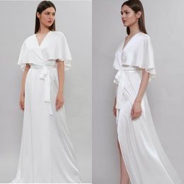 cheap white wedding robes vneck ruffle satin bathrobes Pyjamas sleepwear custom made anklelength night gown for women hot sell