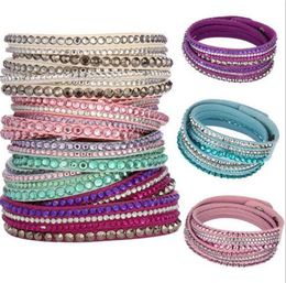 New Multilayer crystal Wrap bracelet Rhinestone Bling slake deluxe bracelet Double wrap leather bangle Pulseiras Femininas TH125