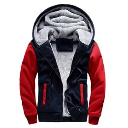 Men Fleece Thicken Warm Hoodie Jacket Colour Patchwork Zipper Hooded Coat Outwear Winter Hoodies Tracksuit Plus Size 4XL 2018