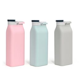 600ML Portable Collapsible Milk Bottle with Lid Foldable Drinking Water Bottle Large Capacity Outdoor Silicone Folding Water Bottle RRA3226