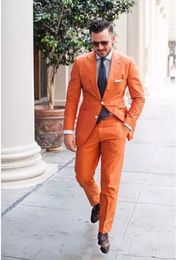 Orange Men Wedding Tuxedos Notch Lapel Slim Fit Groom Tuxedos Popular Men Blazer 2 Piece Suit Prom/Dinner Jacket (Jacket+Pants+Tie) 2619