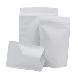 Various Sizes Reclosable Food Tea Coffee Packaging Bags Pouches Smell Proof Aluminium Foil Stand Up White Mylar ZipLock Bag 50pcs