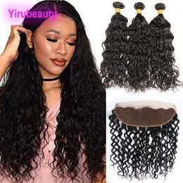 Malaysian Virgin Hair Bundles With 13X4 Lace Frontal 4 Pieces/lot Water Wave Curly Hairs Bundles Frontals