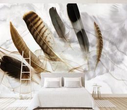 Watercolour hand painted feather TV background wall 3d murals wallpaper for living room