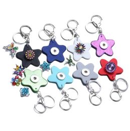 Shiny Star PU Leather Snap Button Key Rings chain Snap Keychains fit DIY 18MM Snap Jewelry