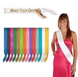 Blank Sashes Shoulder Strap for Lady Hen Party Celebration Wedding Favor Satin Sash for Bachelorette