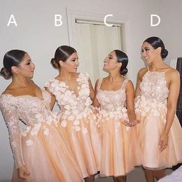 Bridesmaid Dresses 3D Floral Lace Tulle Tea-length Bridesmaid Dresses for Junior Wedding Party Guest Gown Maid of Honour Custom made BD9024