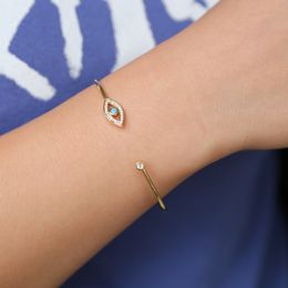 Wholesale- lucky turkish evil eye jewelry elegance simple lady party gift matal wire open bangle bracelet
