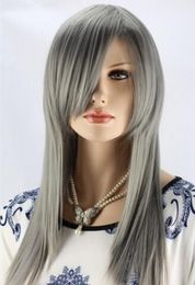 WIG free shipping Western Women Blonde Sexy Long Straight Gray Hair Cosplay Party Costume Wig