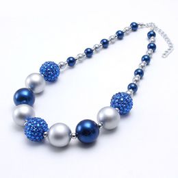 Cute Kids Boys Chunky Beads Necklace Blue+Gray Pearls Beads Child Kids Chunky Necklace Fashion Choker Necklace
