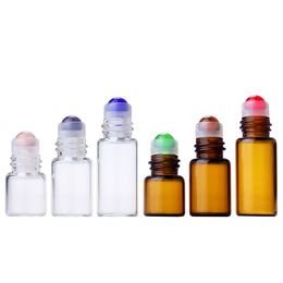 1 2 3ML Micro Mini Amber Clear Glass Roll on Bottles with Colourful Glass Roller Balls Tiny Sample Rollon Bottles for Essential Oils