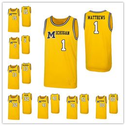 Custom NCAA 1989 Michigan Woerines Vintage College Basketball #1 Charles Matthews 2 Poole 15 Teske 32 Wilson Any Name Number Jersey