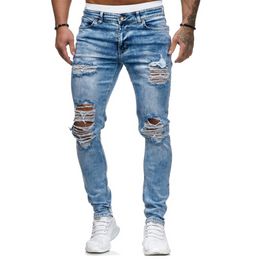 Dropshipping 2020 New Fashion Men's Jeans Pants Casual Hole Sknny Pencil Jeans Men Water Wash Cotton Stretch Men Clothing