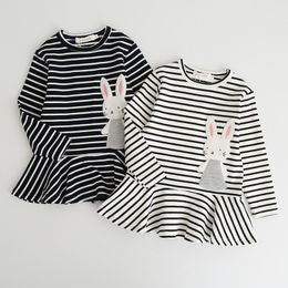 Girls Dress 2020 New Spring Brand Girls Clothes Long Sleeve Bunny Rabbit Lace Strip Design Girls Children Clothing