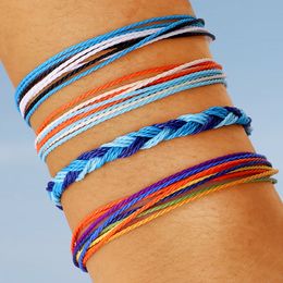4 PCS Set New Fashion Handmade Mixed Colour Rope Woven Vsco Girl Friendship Bracelet Colourful Boho Adjustable Anklets Jewellery for Women Girls