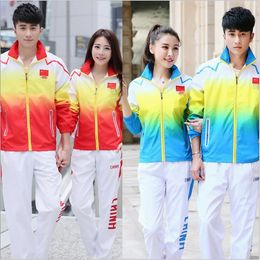 Unisex National team sportswear suits Chinese team Jacket + Pants sportsmen Taekwondo clothing competition receive award Red Blue clothes