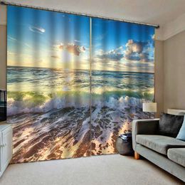 Blue beach waves curtains Customised 3d curtain new bay window balcony thickened windshield blackout curtains