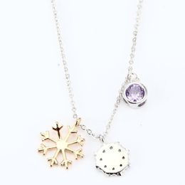 Stainless Steel Winter Snowflake Necklace Birthstone Pendant Valentine Gift for Girlfriends Young Girls Women Mom Wife