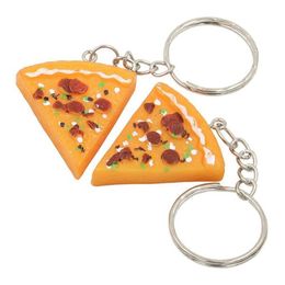 Novelty Plastic Food Pizza Keychains Mini Funny Pizza Shaped Keyrings Forever Necklace for Men Women Friendship Gifts