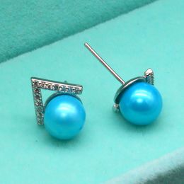 925 silver pearl earrings sterling silver refined V - inset zircon freshwater pearl earrings DIY women's pearl Jewellery