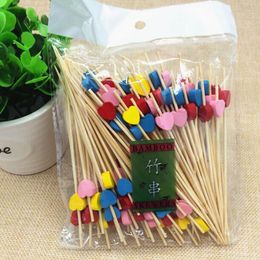 12cm Heart Flower Star Bamboo Pick Buffet Cupcake Fruit Fork Party Dessert Salad Stick Cocktail Skewer QW9699