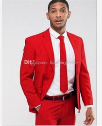 Classic Style Two Buttons Red Groom Tuxedos Notch Lapel Groomsmen Mens Suits Wedding/Prom/Dinner Blazer (Jacket+Pants+Tie) K446