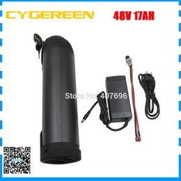 Hot sale 750W 48V Water Bottle battery 48V 17AH lithium ion EBike battery use 3400mah F1L 18650 cell 20A BMS 54.6V 2A Charger