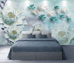 Modern Custom 3D Wallpaper Fashion elegant 3D embossed flowers bloom background wall decoration painting