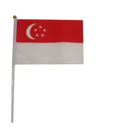 Singapore Flag 21X14 cm Polyester hand waving flags Singapore SG Country Banner With Plastic Flagpoles