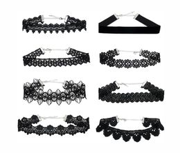 Fashion Collar Necklace Combination Sexy Black Lace Chain Designer Velvet Woven Hook Flower Trendy Jewelry 8pcs/set