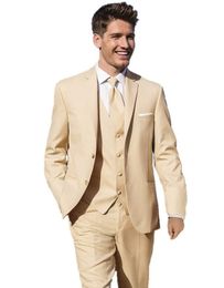 Fashion Beige Groom Tuxedos Notch Lapel Slim Fit Groomsman Wedding Tuxedos Men Prom Jacket Blazer 3 Piece Suit(Jacket+Pants+Tie+Vest) 21