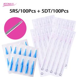 100pcs 5RS Tattoo Needles 100pcs 5DT Nozzle Tips Disposable Sterile Grade Tips Tattoo Accessories Supply