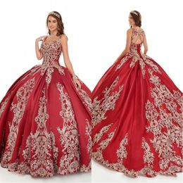 2020 Princess Ball Gown Quinceanera Dresses Embroiered Lace Beaded Spaghetti Straps Corset Back Pageant Prom Gowns Puffy Satin Skirt AL3973