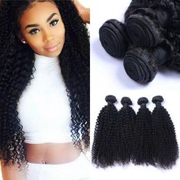 Cambodian Virgin Hair 4 Bundles Kinky Curly Human Hair Weave Bundles Natural Black Color Double Weft