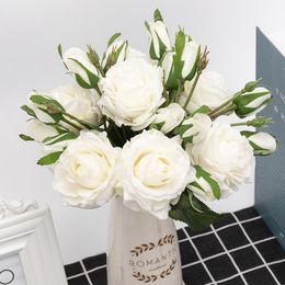 beautiful big artificial rose latex flowers branch 2 bud real touch wedding fake flowers for home christmas decoration white