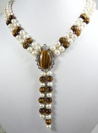 New design noble white Pearl Jewellery + Tiger Eye jade necklace