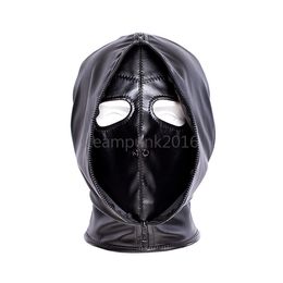 Bondage Dungeon Full Head Zipper Nostril Opening Black Leather Headhood Mask Foreplay #R45