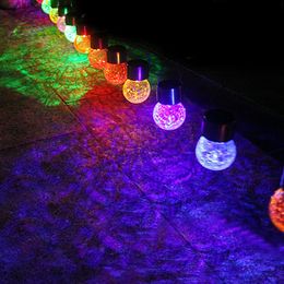 hot Crackle Glass Ball garden Lamp Colour Changing Crackle Glass LED lamp Outdoor lamp Solar Powered Garden Decorations Garden ware T2I5218