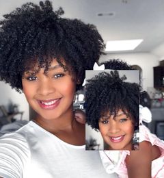 beauty hairstyle lady brazilian Hair African Ameri short kinky curly wigs Simulation Human Hair afro short curly wig with bang in stock