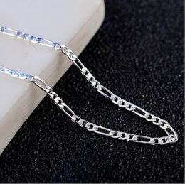 Chains 2021 Top Quality Silver Plated & Stamped 925 4mm Figaro Necklace For Women Men's Model Jewerly Wholesale 16-30inch