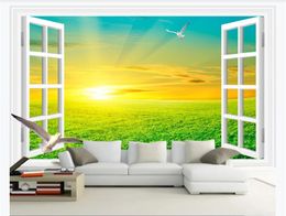 3D Customised large photo mural wallpaper White window wilderness sunrise beautiful scenery 3D living room TV background wall