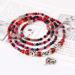 Fashion Jewellery Natural Garnets Agate Multilayer Baby Elephant Pendant Mix colors Beads Beaded Bracelet Free Shipping