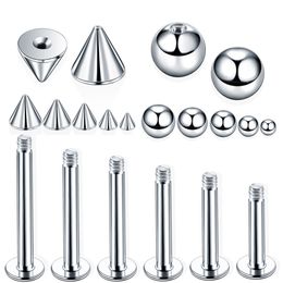 tongue piercings bars UK - 16G 14G Steel Screw tunnels Balls Spike Accessories For Lip Nipple Eyebrow Piercings Tongue Labret Bar Replacement Piercing