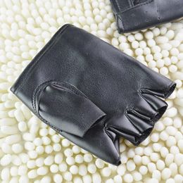 Fashion-1 Pair Unisex Black PU Leather Fingerless Gloves Solid Female Half Finger Driving Women Men Fashion haulage motor Punk Gloves